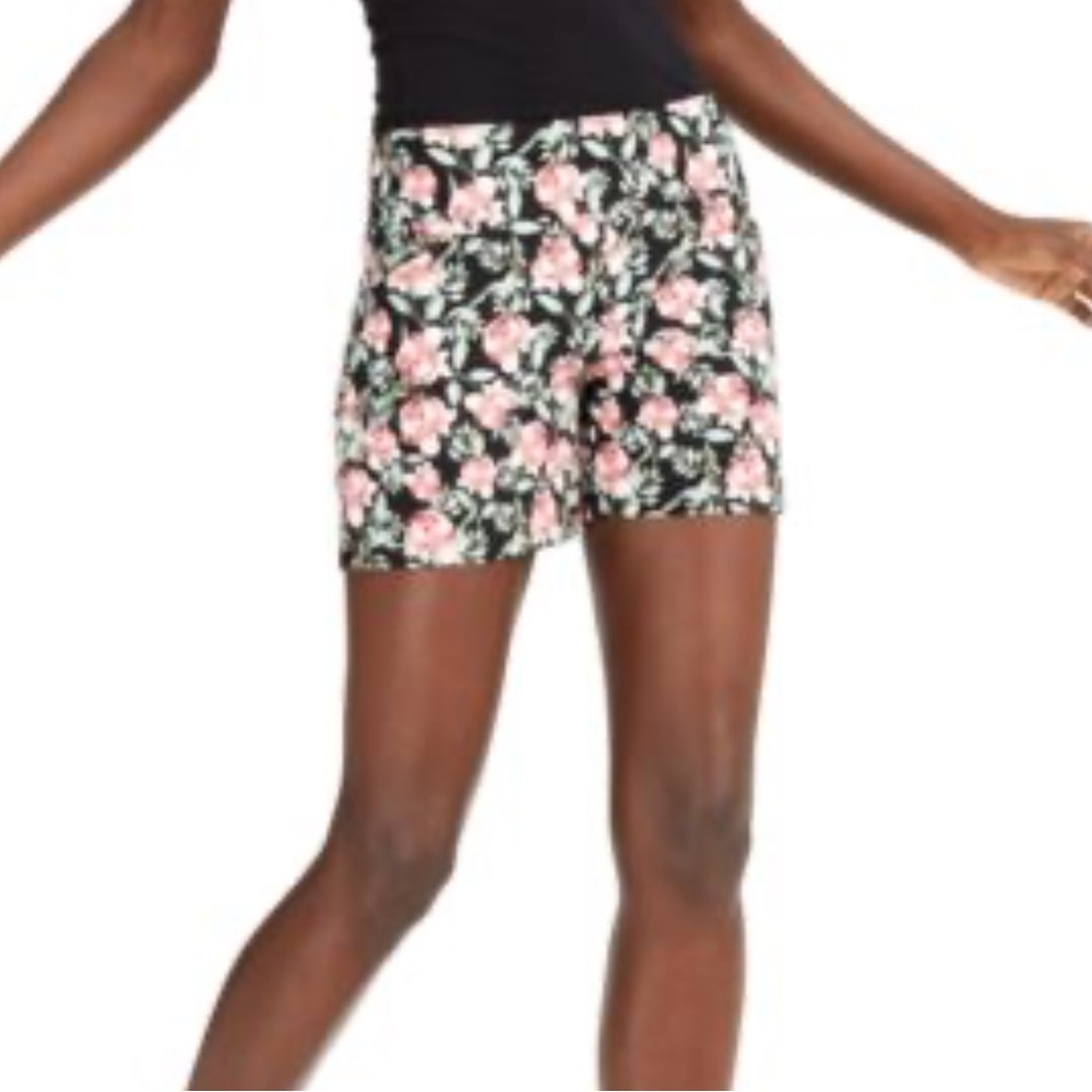 INC International Concepts Floral High Waist Shorts - Black and Pink